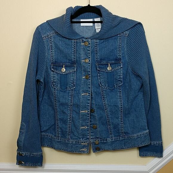 Liz Claiborne Denim Jean Jacket Knit Trim size 14 - Picture 1 of 8